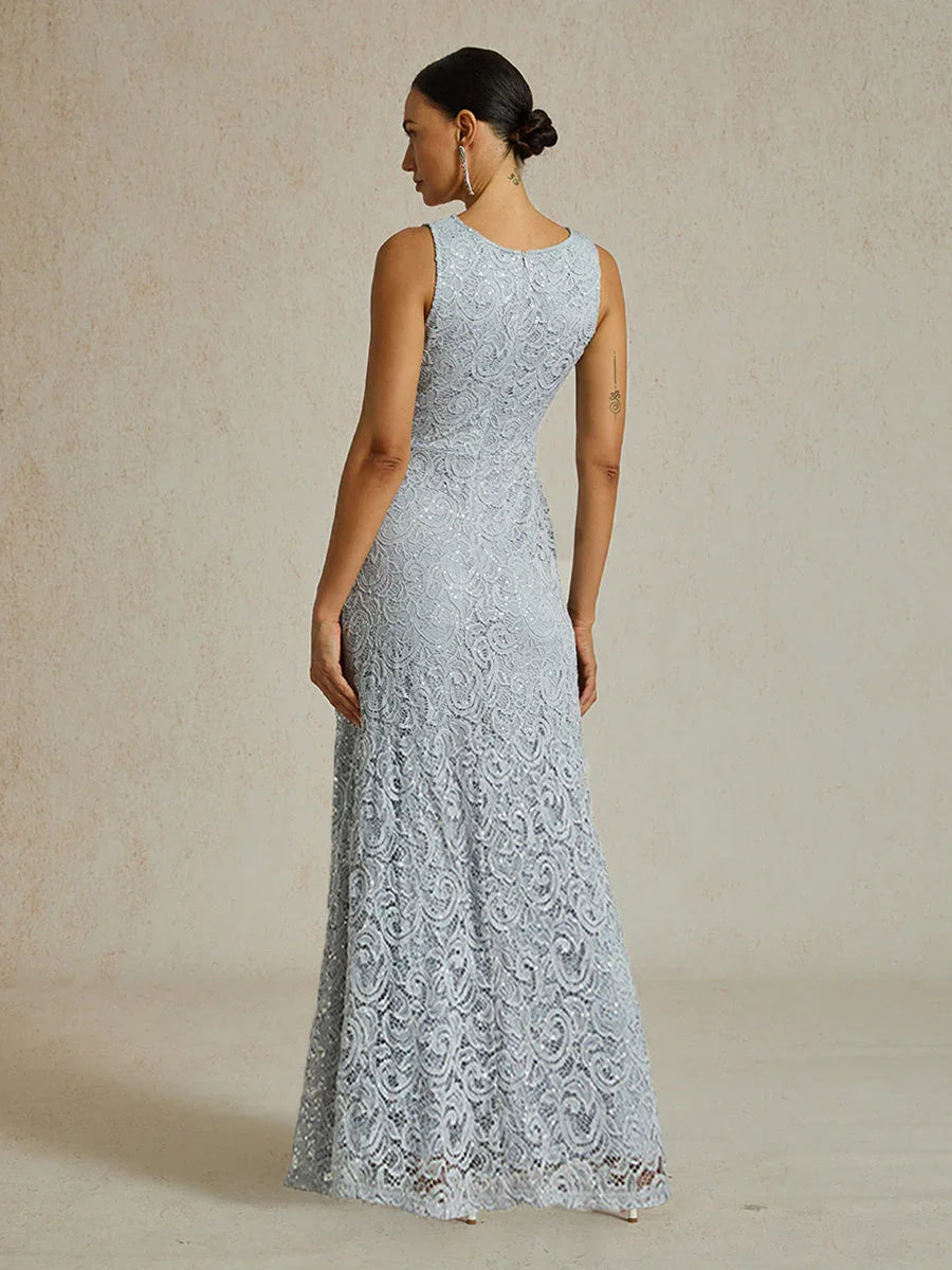 Maxikleid aus Spitze mit Pailletten und Rüschendetail