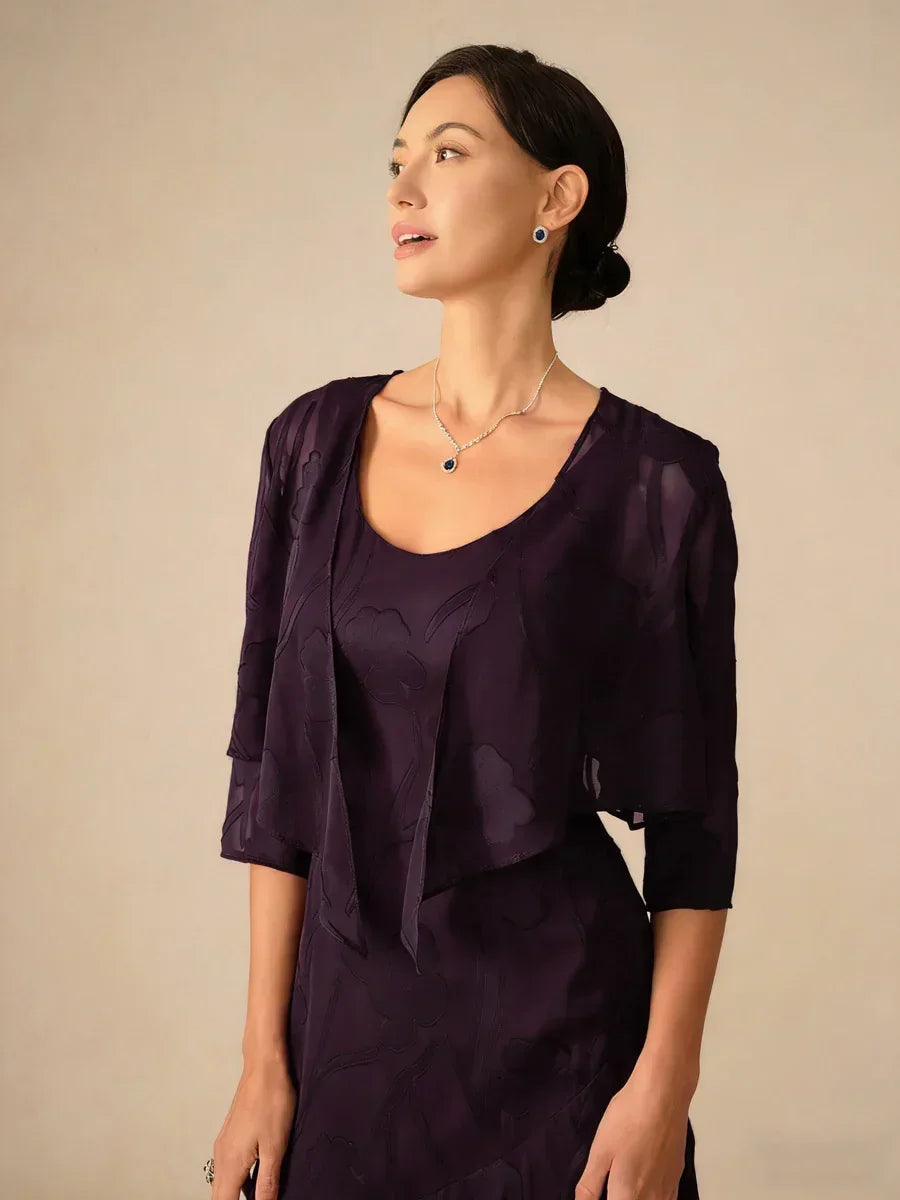 Floraler, transparenter Chiffon-Schulterjäckchen mit 3/4-Ärmeln