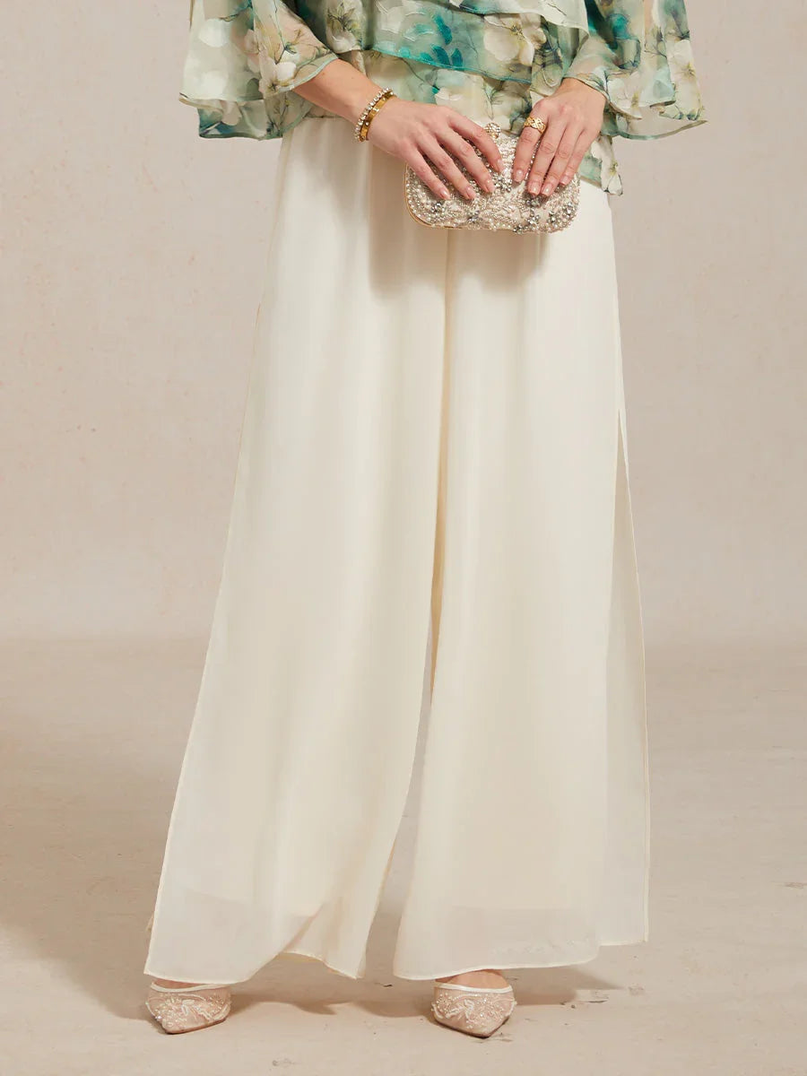 Hose mit geradem Bein und Chiffon-Überzug mit Schlitz am Bein
