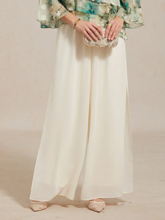 Straight Leg Pant With Chiffon Split Leg Overlay