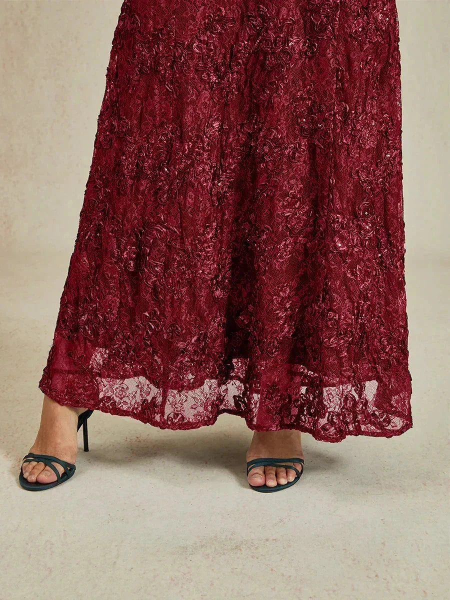 Rosette Lace A-Line Gown with Sequin Embellishment