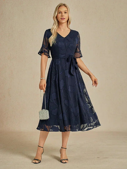 Ruffle Flutter Lace Midi Dress