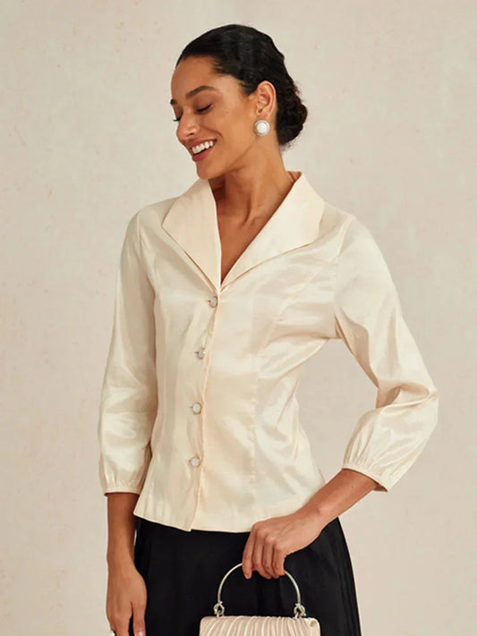 3/4 Sleeve Stretch Shimmer Taffeta Blouse