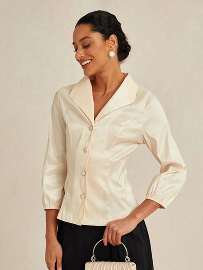 3/4 Sleeve Stretch Shimmer Taffeta Blouse
