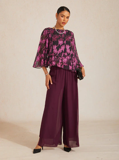 Hose mit geradem Bein und Chiffon-Überzug mit Schlitz am Bein
