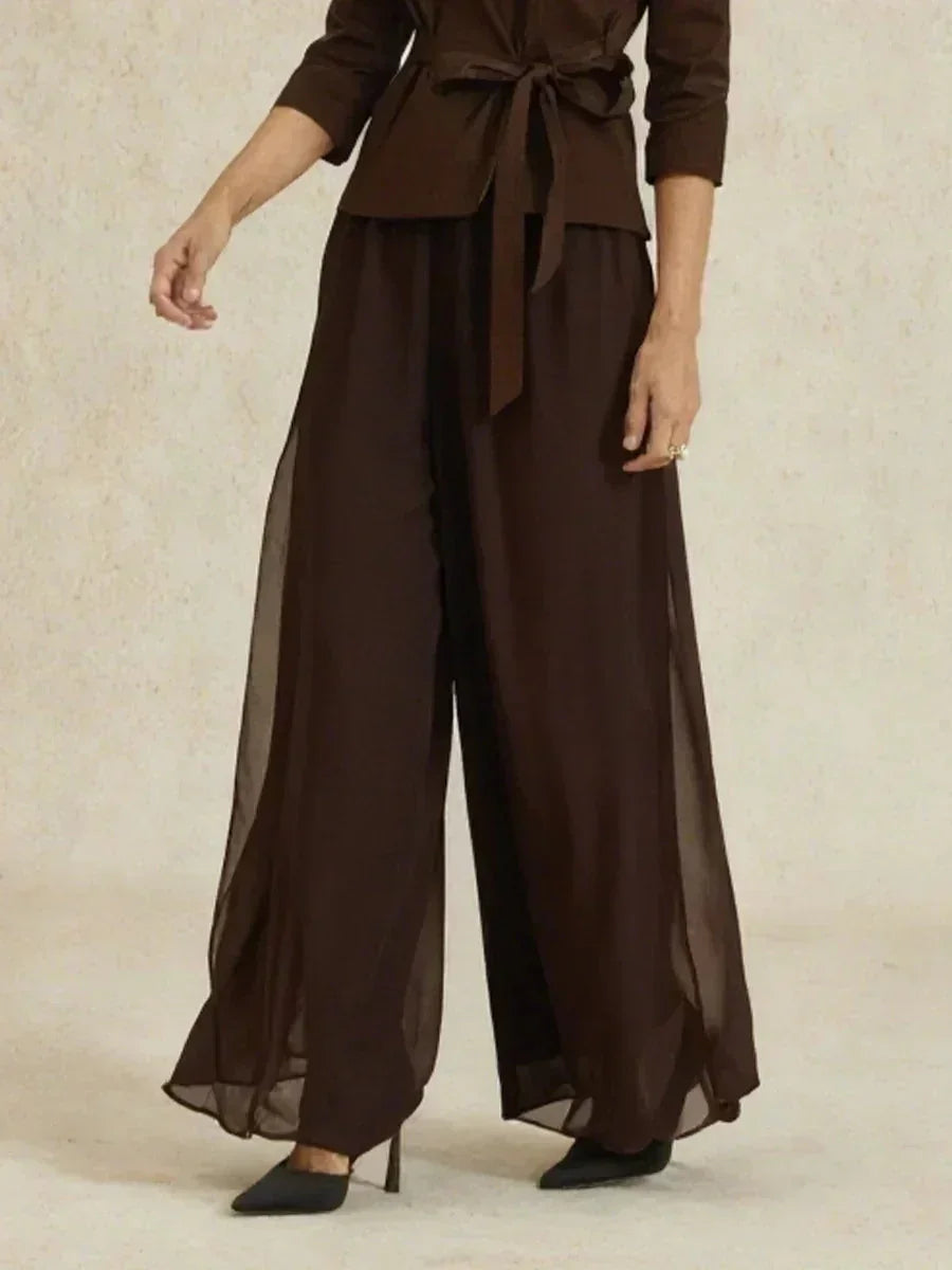 Hose mit geradem Bein und Chiffon-Überzug mit Schlitz am Bein