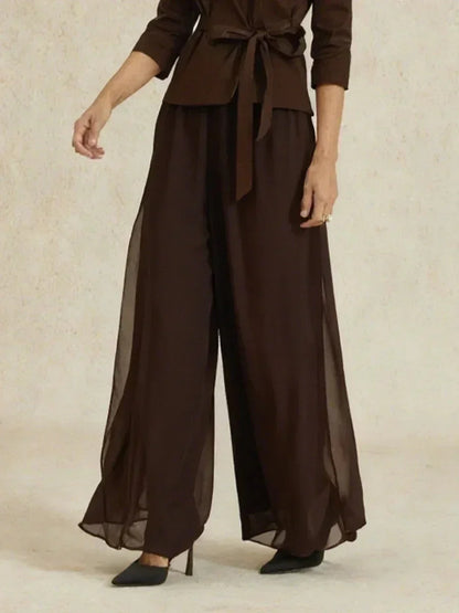 Hose mit geradem Bein und Chiffon-Überzug mit Schlitz am Bein
