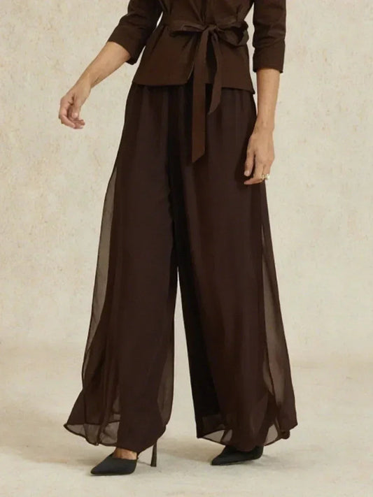 Straight Leg Pant With Chiffon Split Leg Overlay