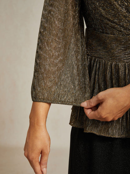 Metallic Pleated Chiffon Evening Wrap Top