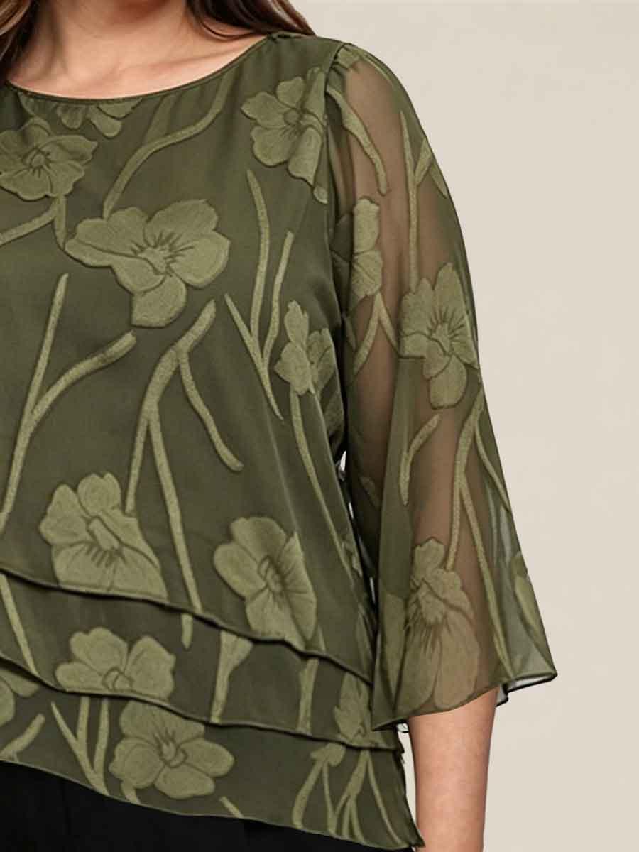 Chiffon Floral Layered Blouse for Plus Size