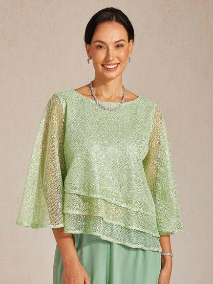 Bell Sleeves Mesh Sequin Layered Top