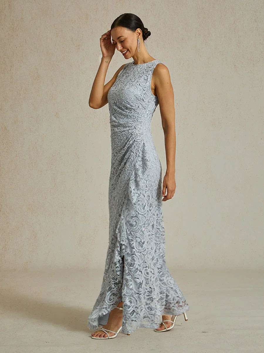 Lace Sequin Maxi Dress with Ruffle Detail