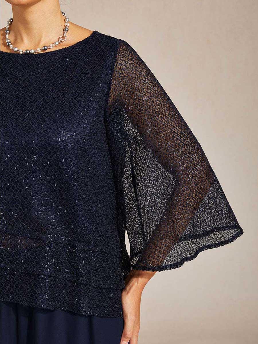 Bell Sleeves Mesh Sequin Layered Top
