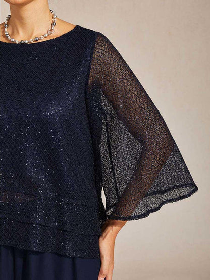 Bell Sleeves Mesh Sequin Layered Top