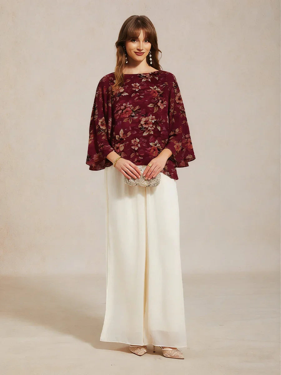 Lace Chiffon Layered Blouse with Floral Print