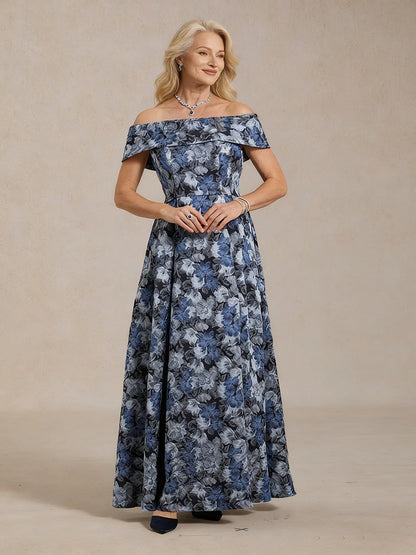 Off the Shoulder Metallic Floral Jacquard Ballgown