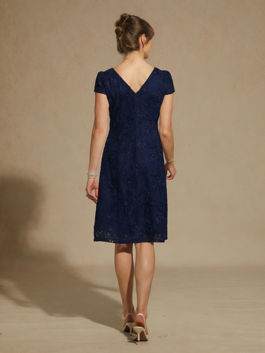 Rosette Lace Boat Neck A Line Dress
