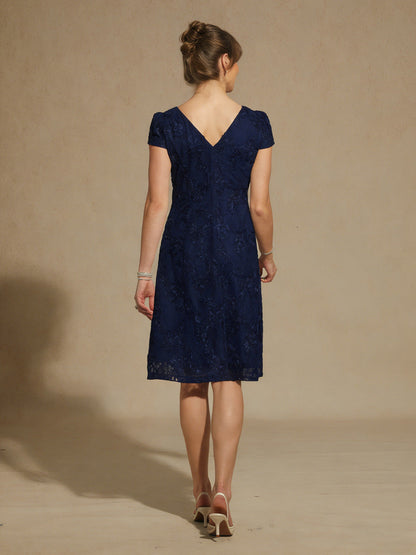 Rosette Lace Boat Neck A Line Dress