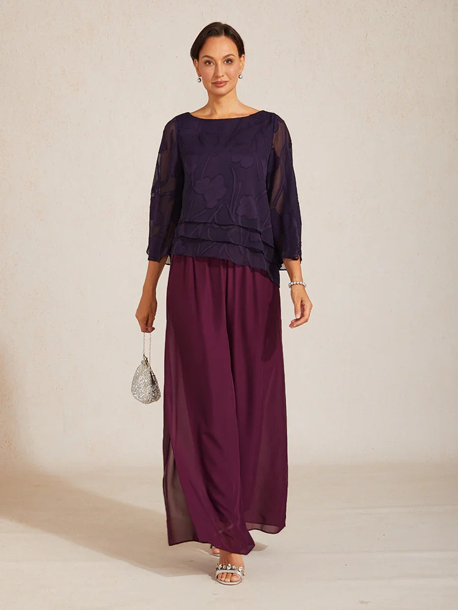 Hose mit geradem Bein und Chiffon-Überzug mit Schlitz am Bein