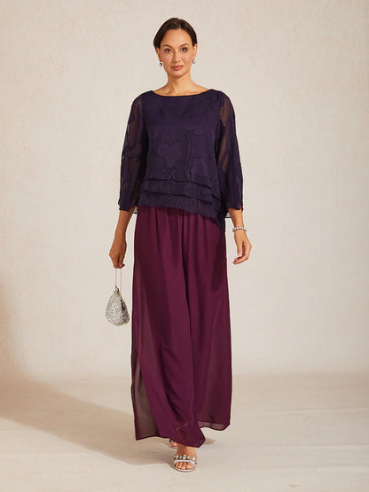 Hose mit geradem Bein und Chiffon-Überzug mit Schlitz am Bein