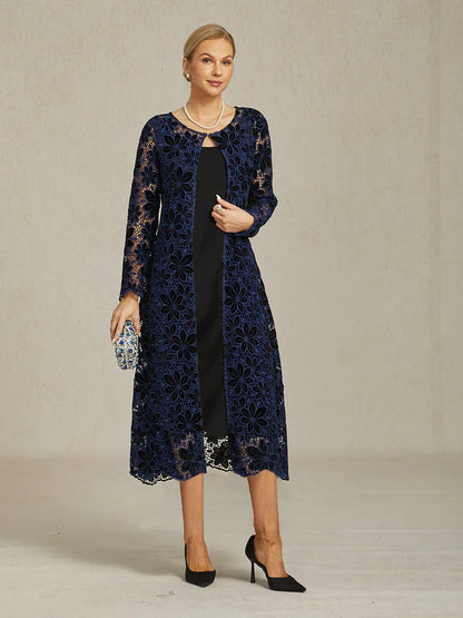 Floral Embroidered Velvet Long Jacket with Scallop Detail