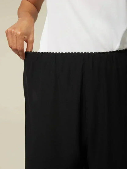 Cropped Length Straight Leg Pant With Chiffon Split Leg Overlay