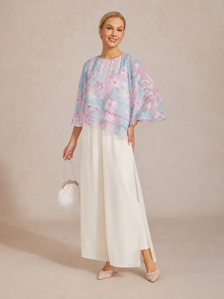 Lace Chiffon Layered Blouse with Floral Print
