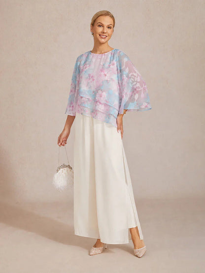 Lace Chiffon Layered Blouse with Floral Print
