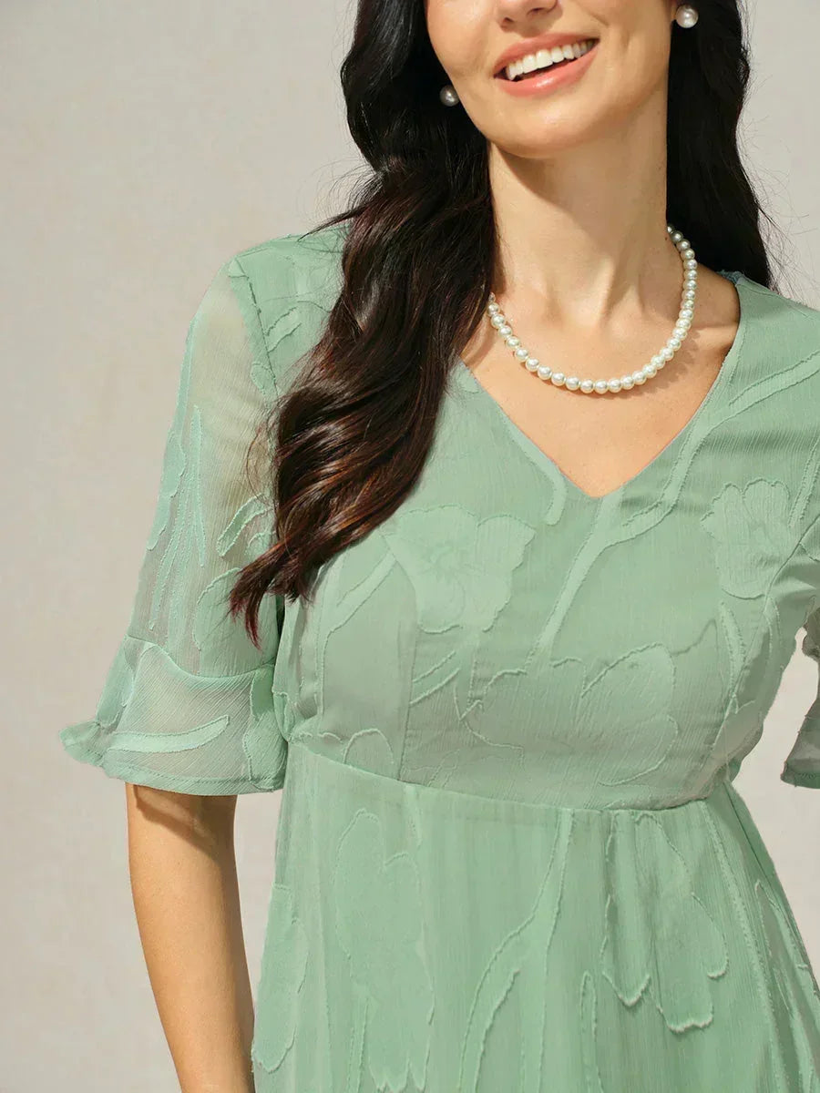 Ruffle Flutter Lace Midi Dress with Pockets