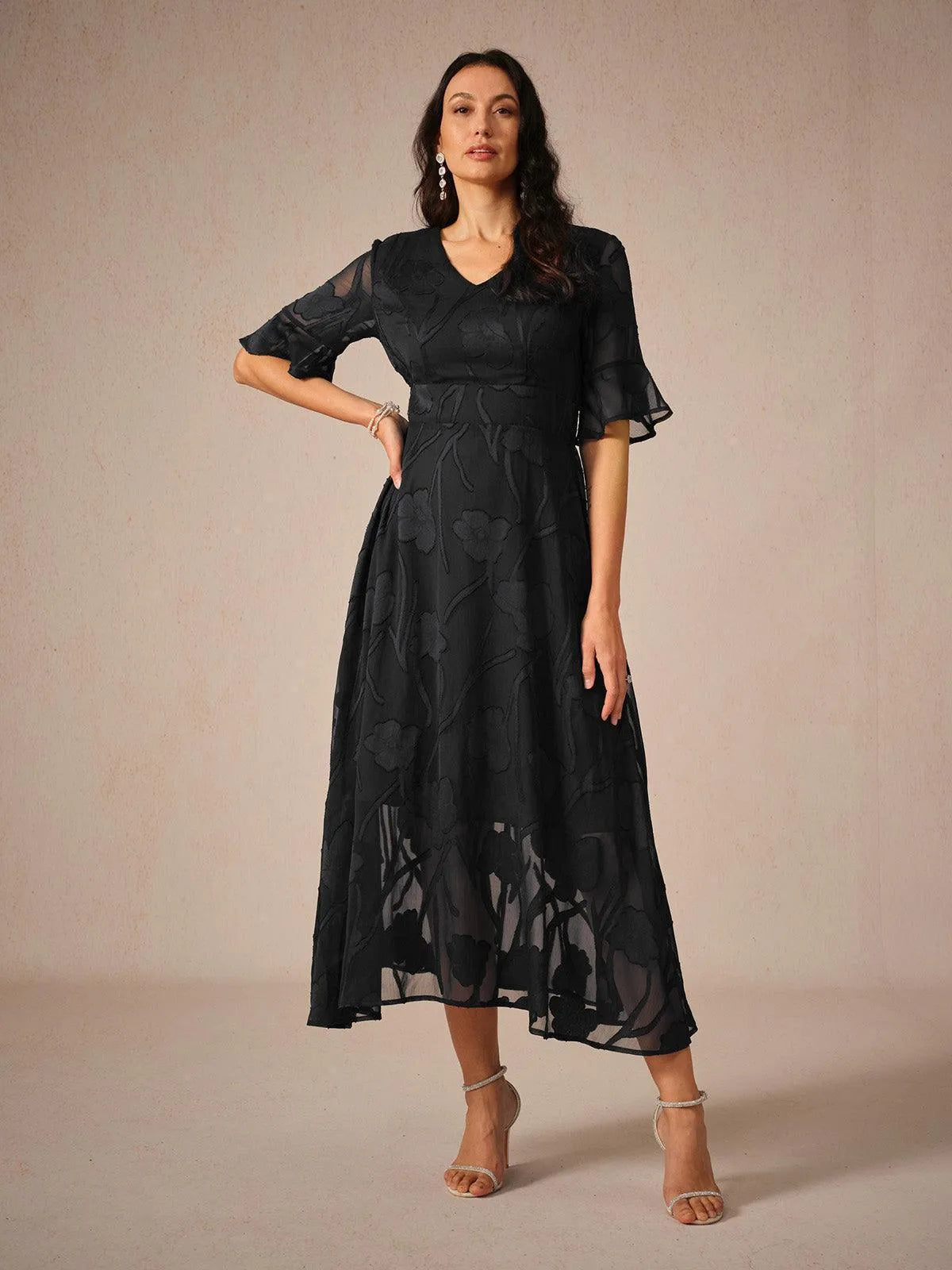Ruffle Flutter Lace Maxi Dress