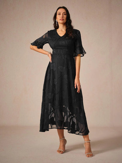 Ruffle Flutter Lace Maxi Dress