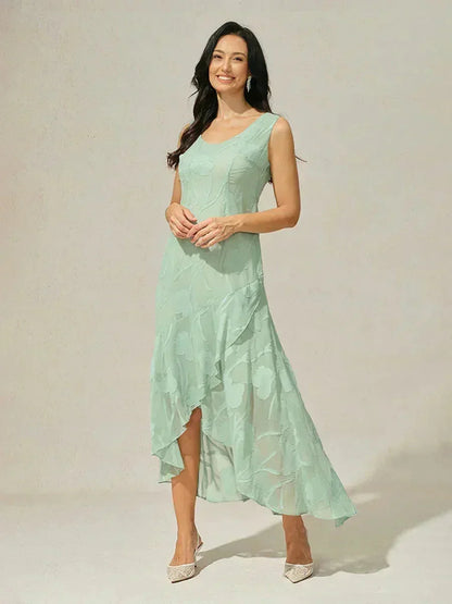Floral Chiffon Sleeveless Evening Gown with Asymmetrical Hem