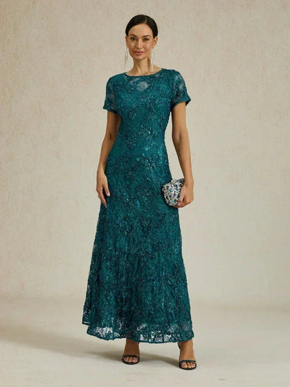 Robe trapèze en dentelle rosette ornée de paillettes