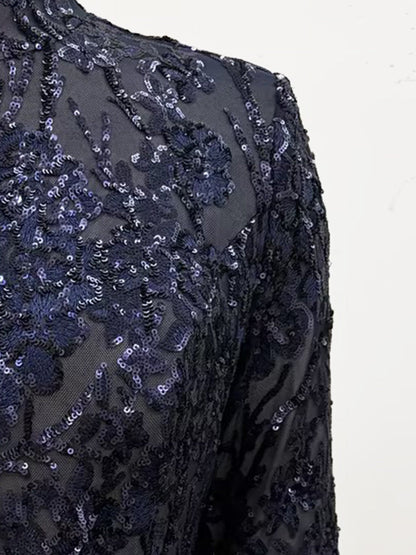 Floral Mandarin Collar Sequin Twinset