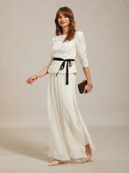 Pantalon droit avec surjupe fendue en mousseline