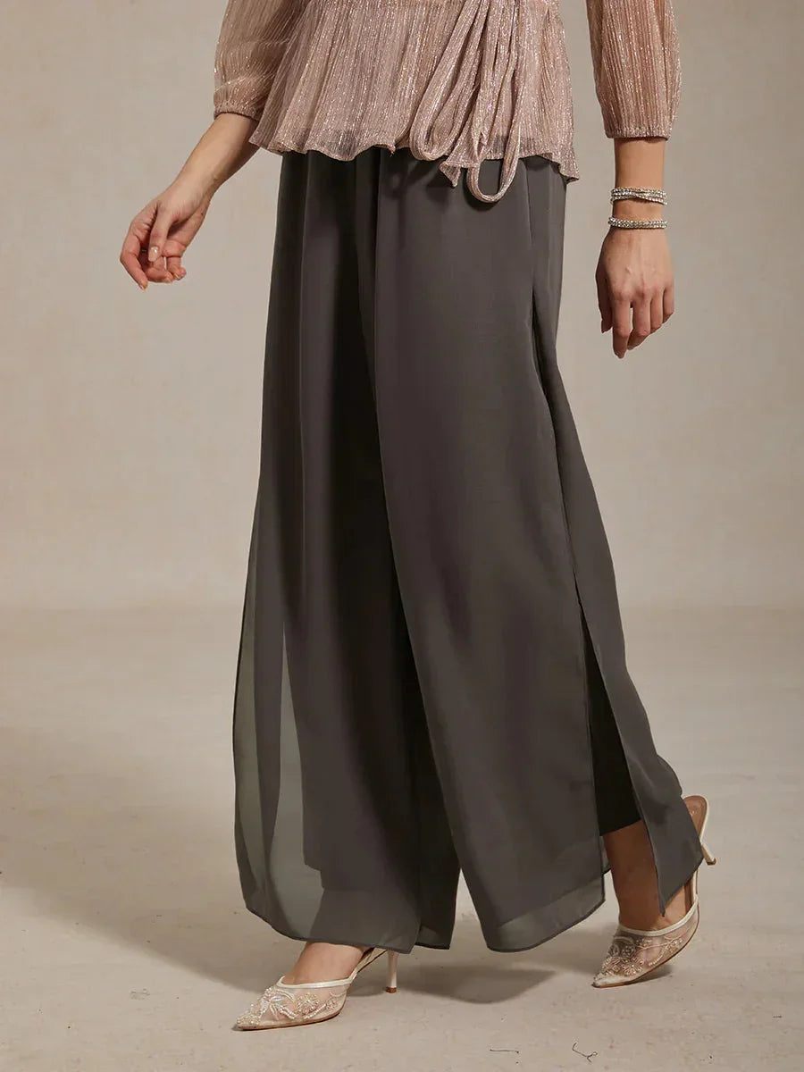 Straight Leg Pant With Chiffon Split Leg Overlay