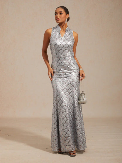 Sleeveless Fitted Mermaid Dress with Sequins