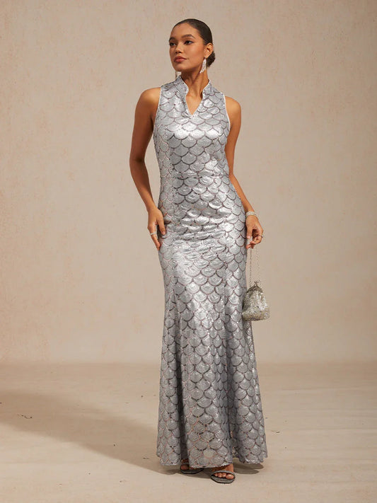 Sleeveless Fitted Mermaid Dress with Sequins