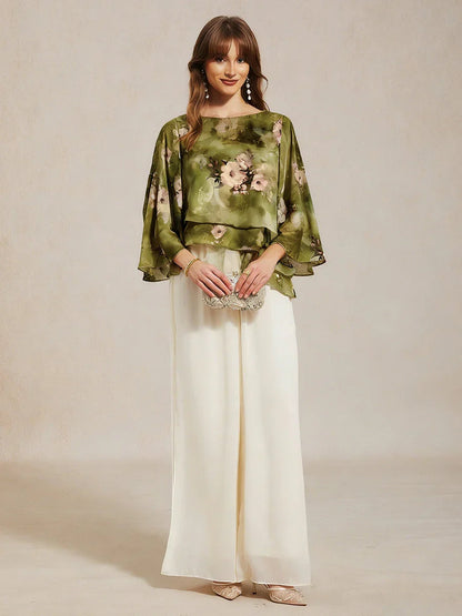 Lace Chiffon Layered Blouse with Floral Print