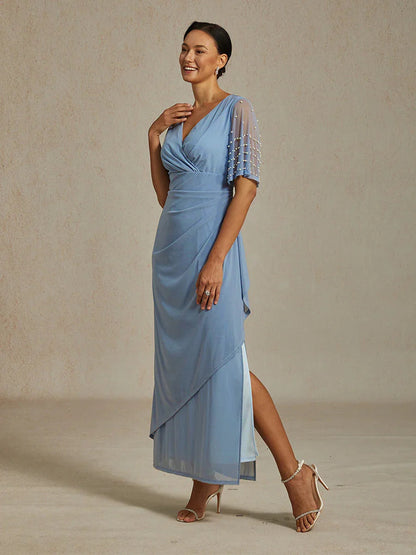 Elegant Formal Dress with Embellished Flutter Sleeves