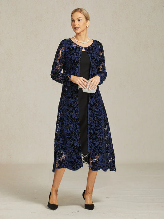Floral Embroidered Velvet Long Jacket with Scallop Detail