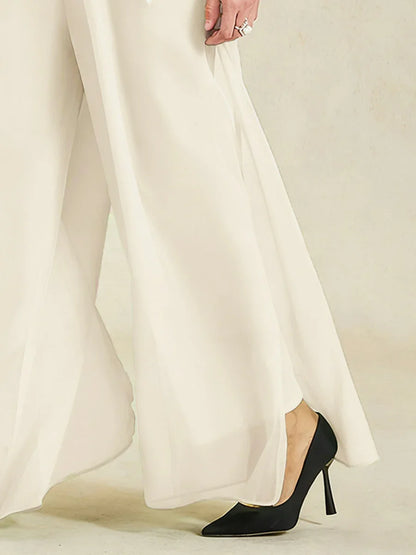 Straight Leg Pant With Chiffon Split Leg Overlay