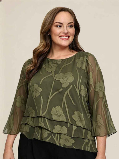 Chiffon Floral Layered Blouse for Plus Size