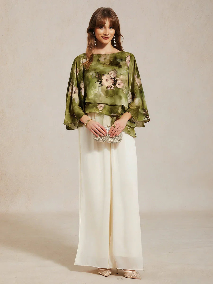 Lace Chiffon Layered Blouse with Floral Print