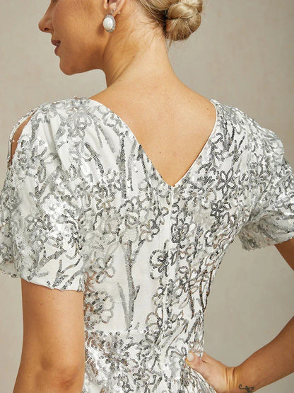 Elegant V-Neck Cold Shoulder Sequin Dress