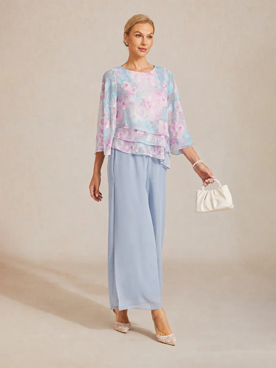 Lace Chiffon Layered Blouse with Floral Print