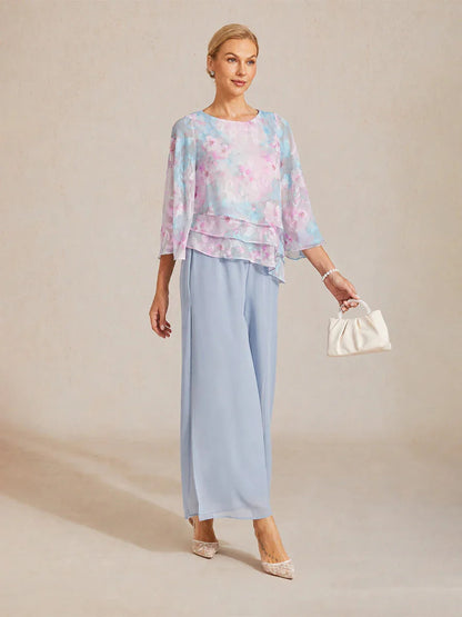 Lace Chiffon Layered Blouse with Floral Print