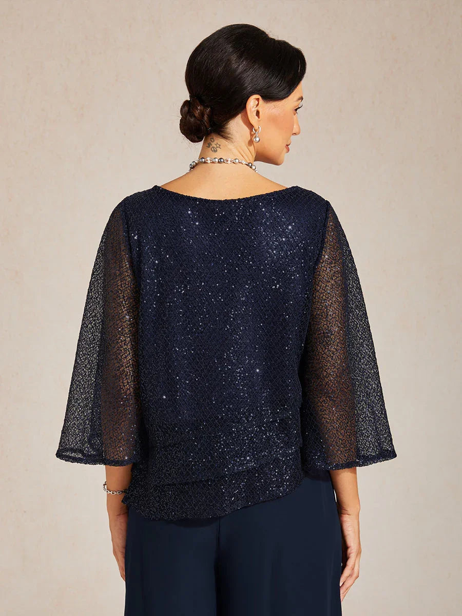 Bell Sleeves Mesh Sequin Layered Top