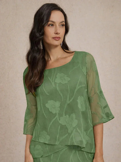 Dressy Chiffon Asymmetric Hem Blouse