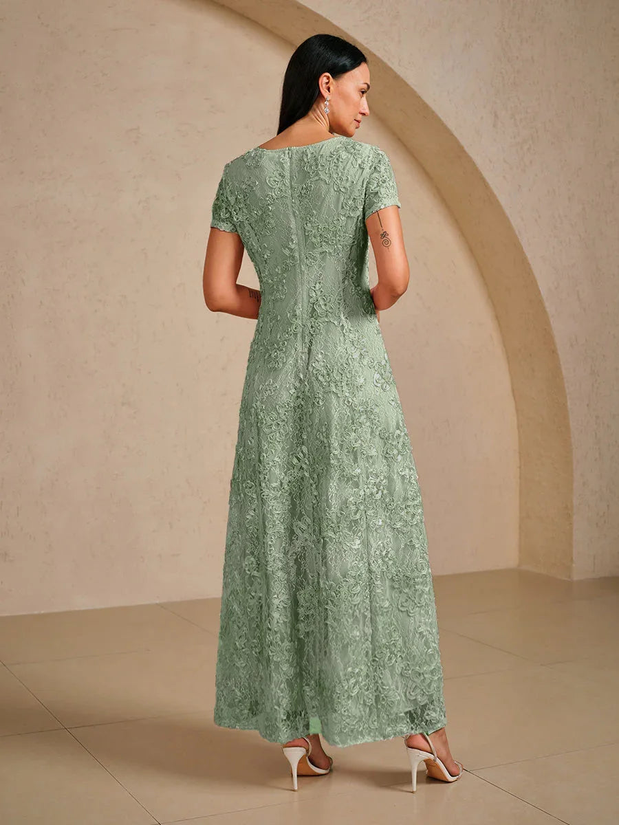 Robe trapèze en dentelle rosette ornée de paillettes